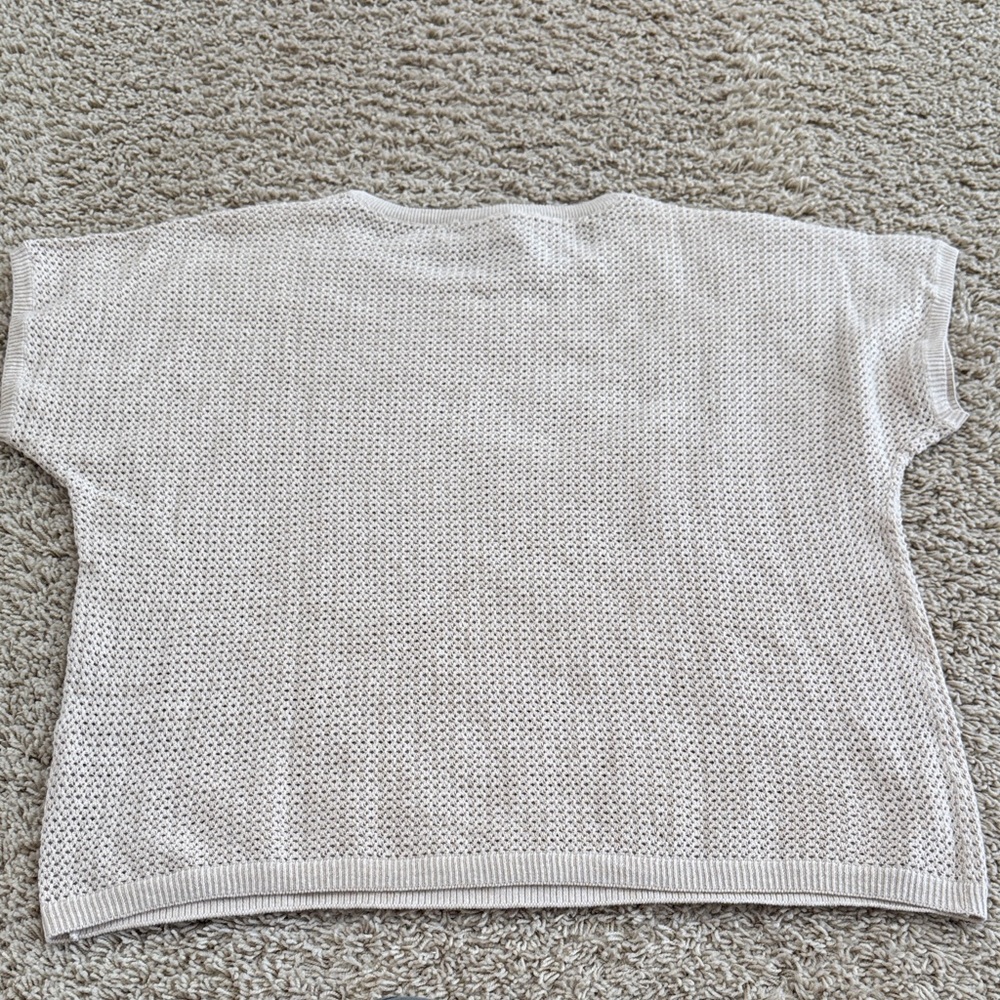 pact Organic Cotton Beige Open Knit Short Sleeve Sweater Top, Womens sz L - Picture 12 of 12